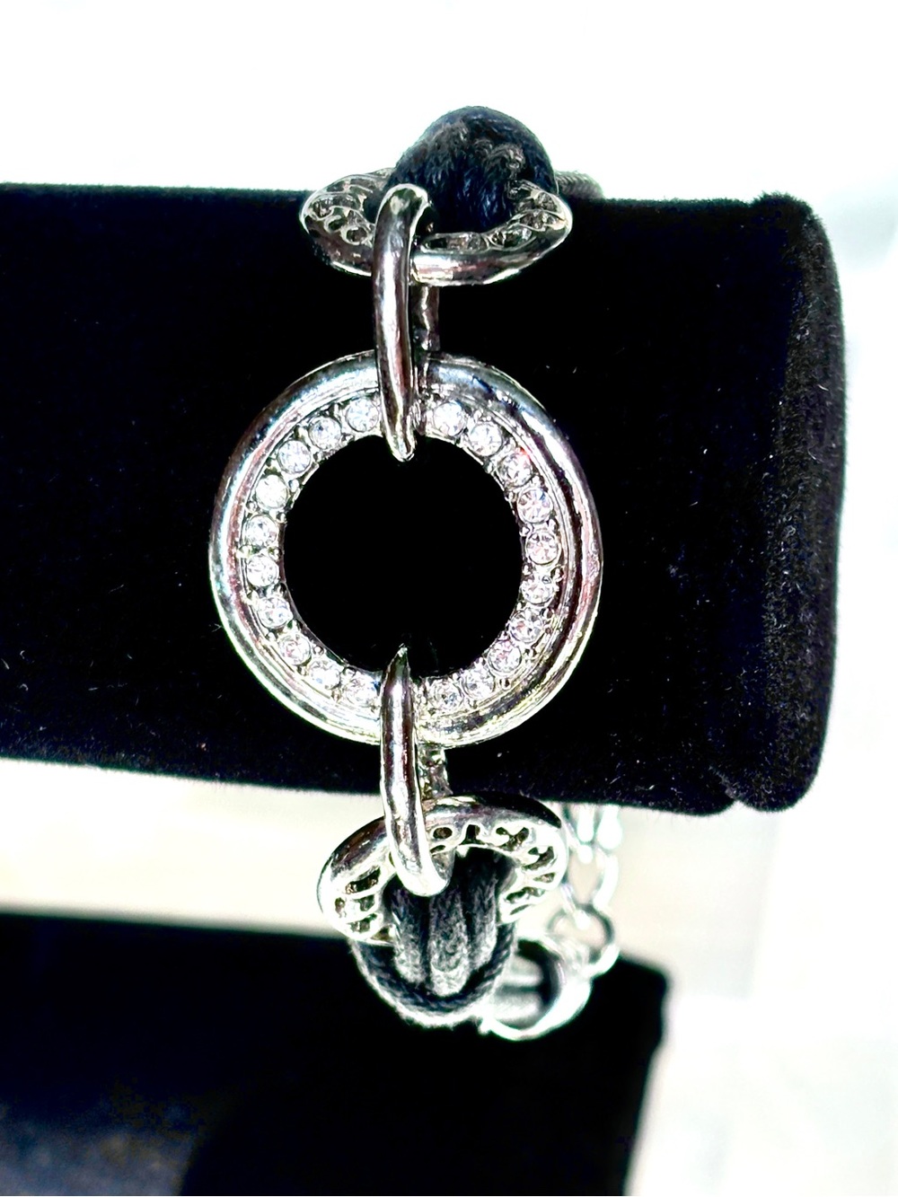 Silver Crystal Circle Link Bracelet - White and Silver